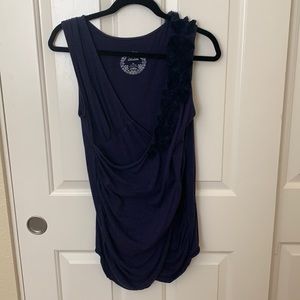 Anthropologie Size XL Navy Ruched Top w/ Rosettes